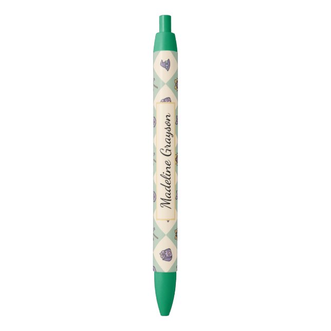 Personalized Magic Academy Wizard School Green Black Ink Pen (Front Vertical)