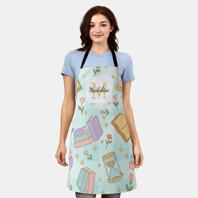 Personalized Magic Books Girl Kitchen Mint Green Apron (Worn)