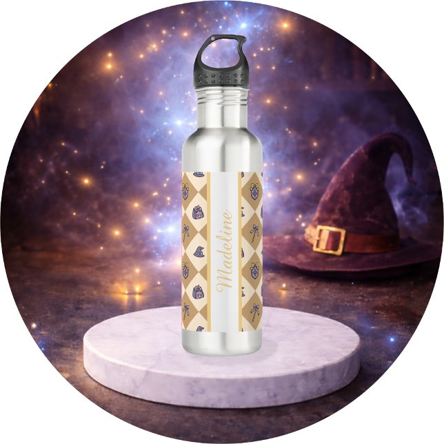 Personalized Magical Book Academy Wizard Gold 710 Ml Water Bottle (Creator Uploaded)