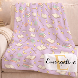 Personalized Magical Book Aesthetic Pattern Purple Fleece Blanket