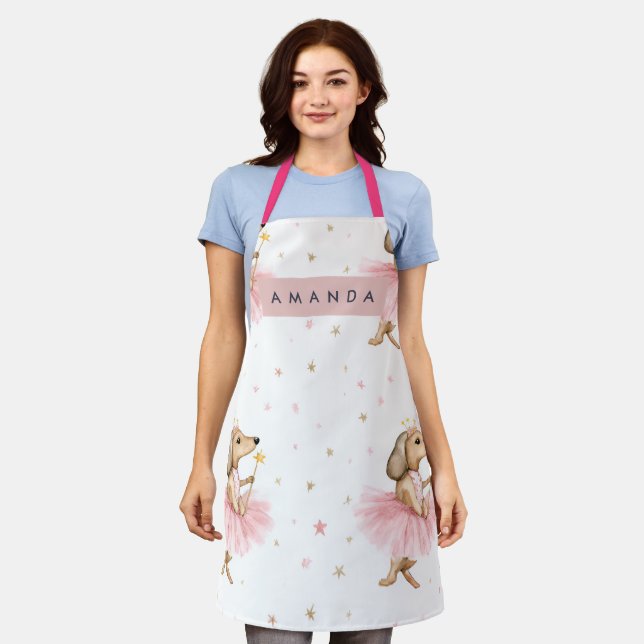 Personalized Magical Fairy Dachshund Dog in Pink  Apron (Worn)