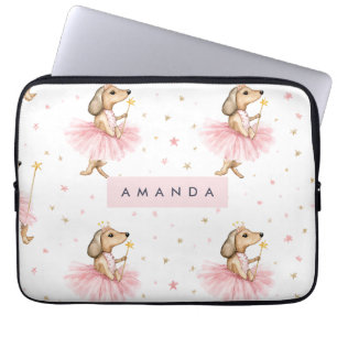 Personalized Magical Fairy Dachshund Dog in Pink  Laptop Sleeve
