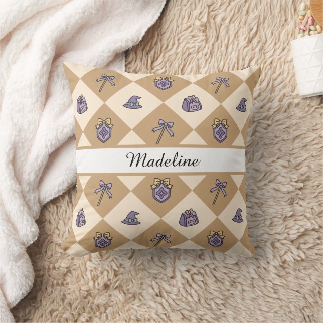 Personalized Magical Girl Name Gold Checkered Cushion (Blanket)