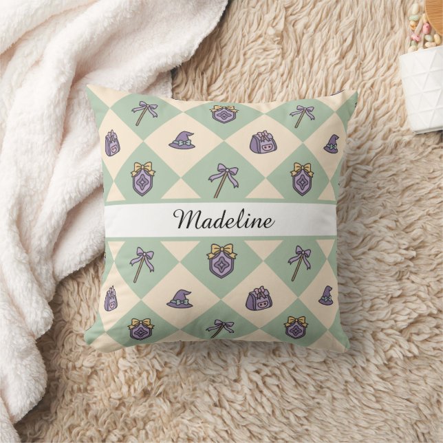 Personalized Magical Girl Name Green Witch Wizard Cushion (Blanket)