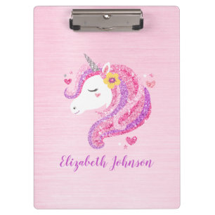 Personalized Magical Pink Glitter Unicorn Face  Clipboard