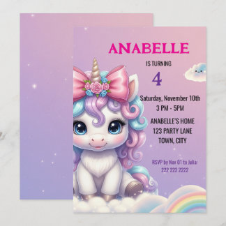 Personalized Magical Unicorn Birthday Invitation
