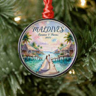 Personalized Maldives Honeymoon Metal Tree Decoration