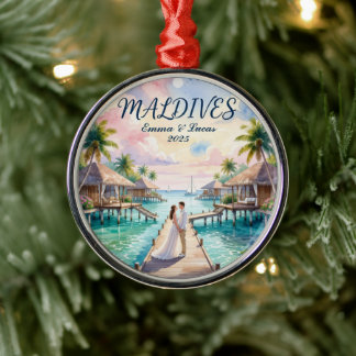 Personalized Maldives Honeymoon Metal Tree Decoration