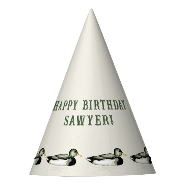 Personalized Mallard Duck Birthday Party Hat (Front)
