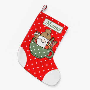Personalized Mama cute dots red white Santa modern Small Christmas Stocking