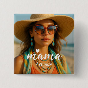 Personalized Mama Est Year Custom Gift For Mommy 15 Cm Square Badge