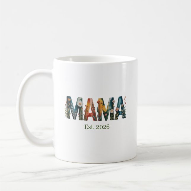 Personalized Mama Est Year Floral Mother Gift Coffee Mug (Left)