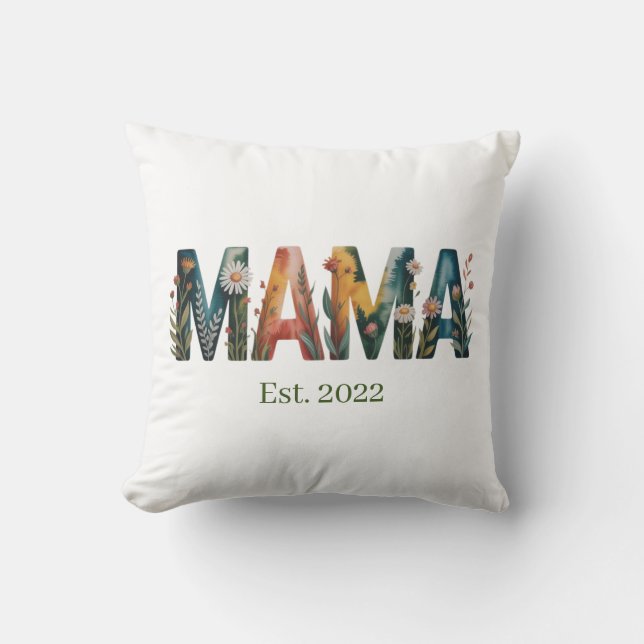Personalized Mama Est Year Floral Mother Gift Cushion (Front)