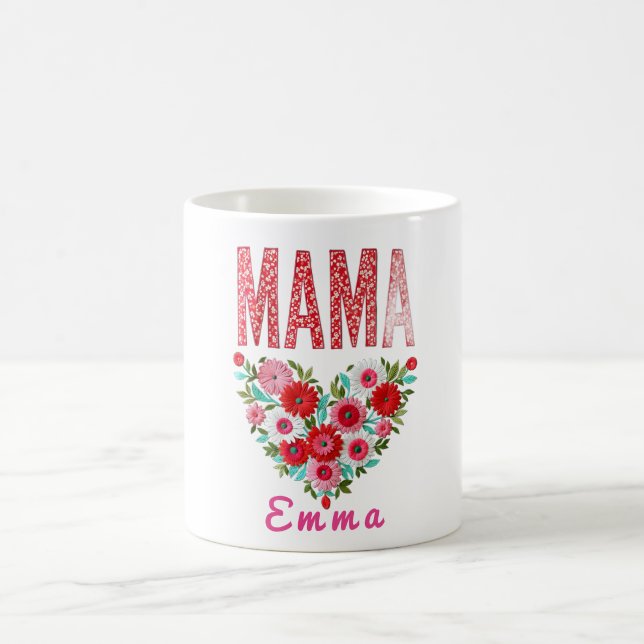 Personalized Mama Heart Floral Custom Gift Coffee Mug (Center)
