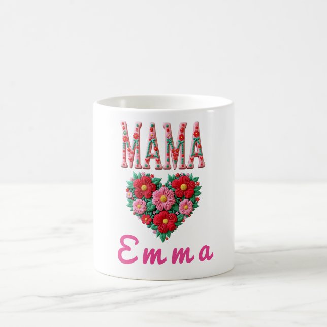 Personalized Mama Heart Floral Custom Gift Coffee Mug (Center)