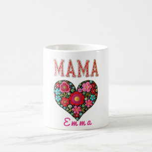 Personalized Mama Heart Floral Custom Gift Coffee Mug