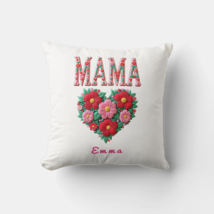Personalized Mama Heart Floral Custom Gift Cushion