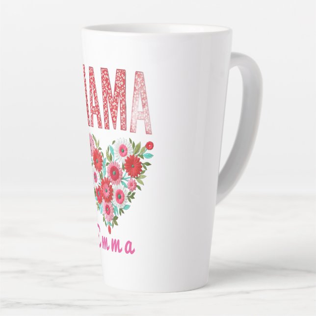 Personalized Mama Heart Floral Custom Gift Latte Mug (Right Angle)