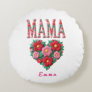 Personalized Mama Heart Floral Custom Gift Round Cushion