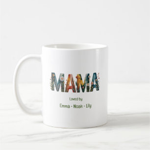 Personalized Mama Kids Names Floral Lettering Coffee Mug