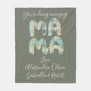 Personalized Mama Kids Names Whimsical Olive Cute Fleece Blanket
