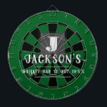 Personalized Man Cave Custom Bar Name Dartboard<br><div class="desc">Faux wooden background with monogram and family name in center of the board. Other colors available in the shop. This fun template lets you create your own personalized man cave "your name" whiskey or bbq backyard bar dart board sign. Unique fun gift</div>