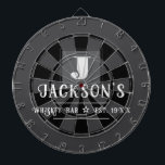 Personalized Man Cave Custom Bar Name Dartboard<br><div class="desc">Faux wooden background with monogram and family name in center of the board. Other colors available in the shop. This fun template lets you create your own personalized man cave "your name" whiskey or bbq backyard bar dart board sign. Unique fun gift</div>