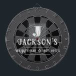 Personalized Man Cave Custom Bar Name Dartboard<br><div class="desc">Faux wooden background with monogram and family name in center of the board. Other colors available in the shop. This fun template lets you create your own personalized man cave "your name" whiskey or bbq backyard bar dart board sign. Unique fun gift</div>