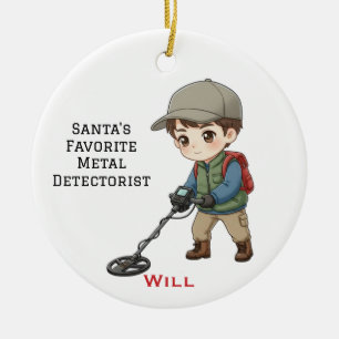 Personalized Man Doing Metal Detecting Ceramic Tree Decoration