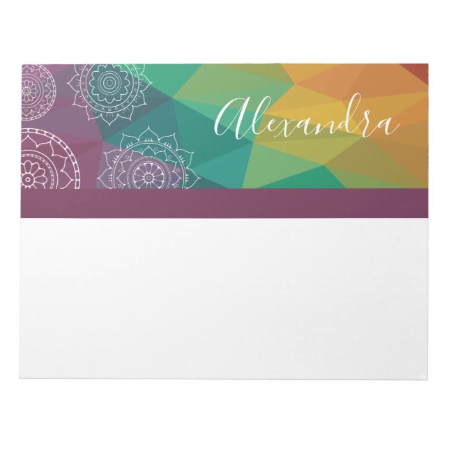 Personalized mandala rainbow boho chic notepad (Front)