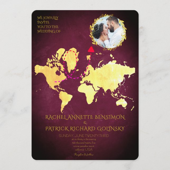 Personalized Map of Love Journey Wedding Invitation (Front)