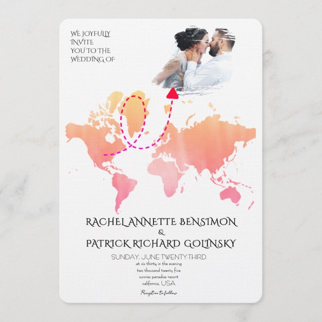 Personalized Map of Love Journey Wedding Invitation (Front)