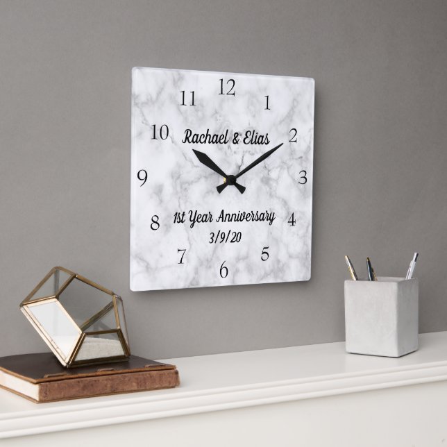 Personalized Marble Anniversary Wedding Square Wall Clock (Office)