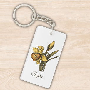 Personalized March Birth Flower Daffodil Keychain