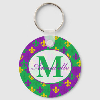 Personalized Mardi Gras Fleur de Lis Pattern Key Ring