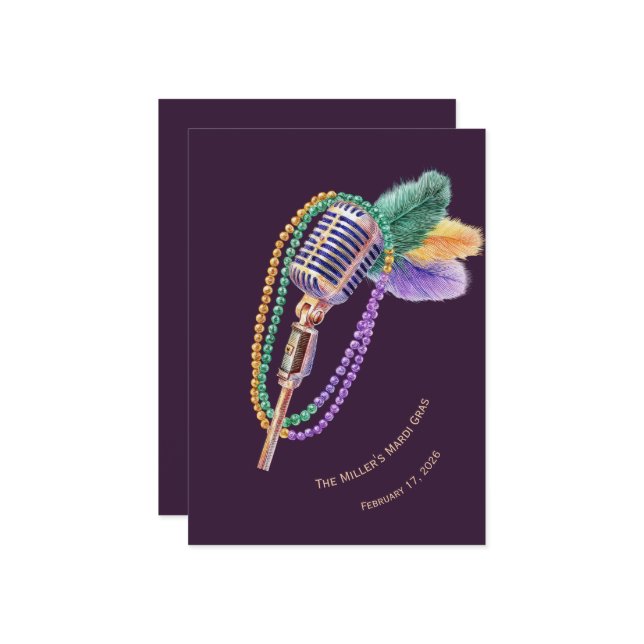 Personalized Mardi Gras Jazz Party Invitation (Front/Back In Situ)