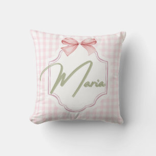 Personalized Maria Baby Girl Nursery Bow&Gingham Cushion