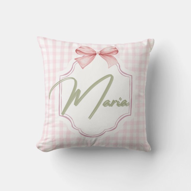 Personalized Maria Baby Girl Nursery Bow&Gingham Cushion (Front)