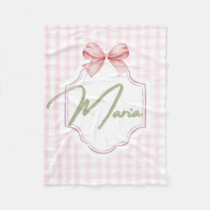 Personalized Maria Baby Girl Nursery Bow&Gingham Fleece Blanket
