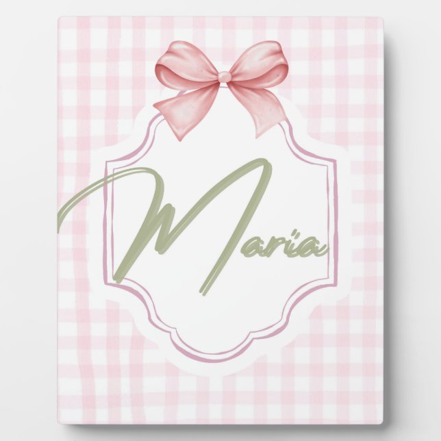 Personalized Maria Baby Girl Nursery Bow&Gingham Plaque (Front)