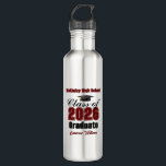 Personalized Maroon Class of 2026 Graduation 710 Ml Water Bottle<br><div class="desc">Customize your own maroon and black high school Class of 2026 graduate stainless steel water bottle for a high school or college graduation party. Cool varsity letters for the year on a great custom commemorative keepsake for seniors.</div>