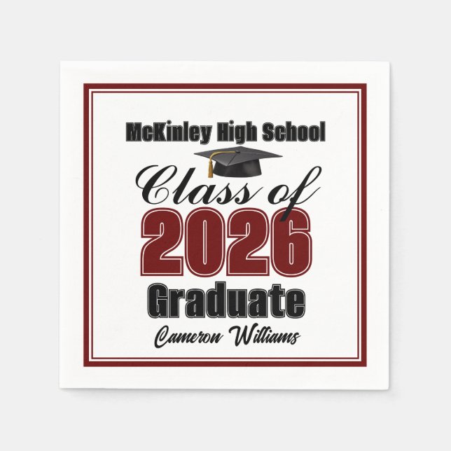 Personalized Maroon Class of 2026 Graduation Party Napkin (Front)