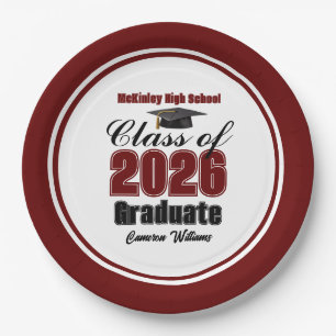 Personalized Maroon Class of 2026 Graduation Party Paper Plate