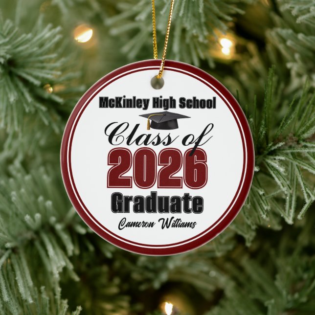 Personalized Maroon Class of 2026 Graduation Photo Ceramic Tree Decoration (Tree)