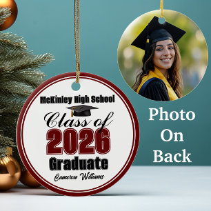 Personalized Maroon Class of 2026 Graduation Photo Ceramic Tree Decoration