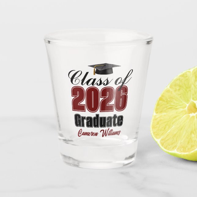 Personalized Maroon Class of 2026 Graduation Shot Glass (Front)