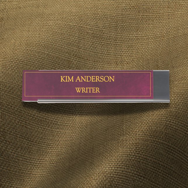 Personalized Maroon Leather Look  Desk Name Plate (Creator Uploaded)