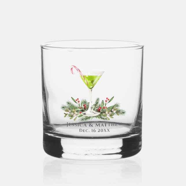 Personalized Martini Candy Cane Cocktail Couples Whiskey Glass (Front)