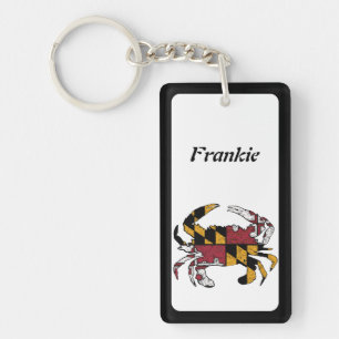 Personalized Maryland State Flag Blue Crab Key Ring