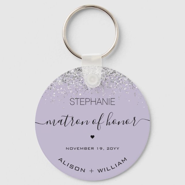 Personalized Matron of Honor Glitter confetti Key Ring (Front)